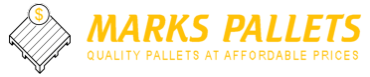 Marks Pallets Company Logo - Gold Text, White and Gold Logo
